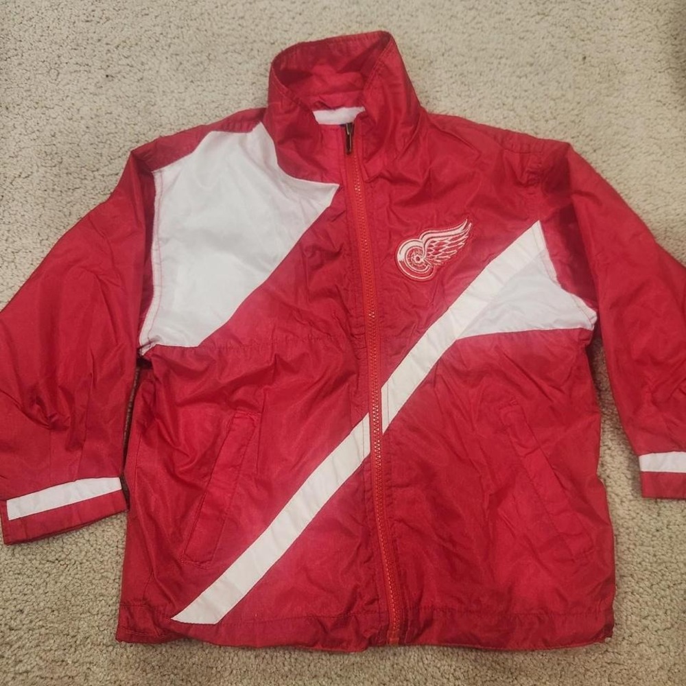 Vintage 90s Detroit Red Wings Fans Gear NHL Hockey Child Sz L 14-16 Nylon Jacket